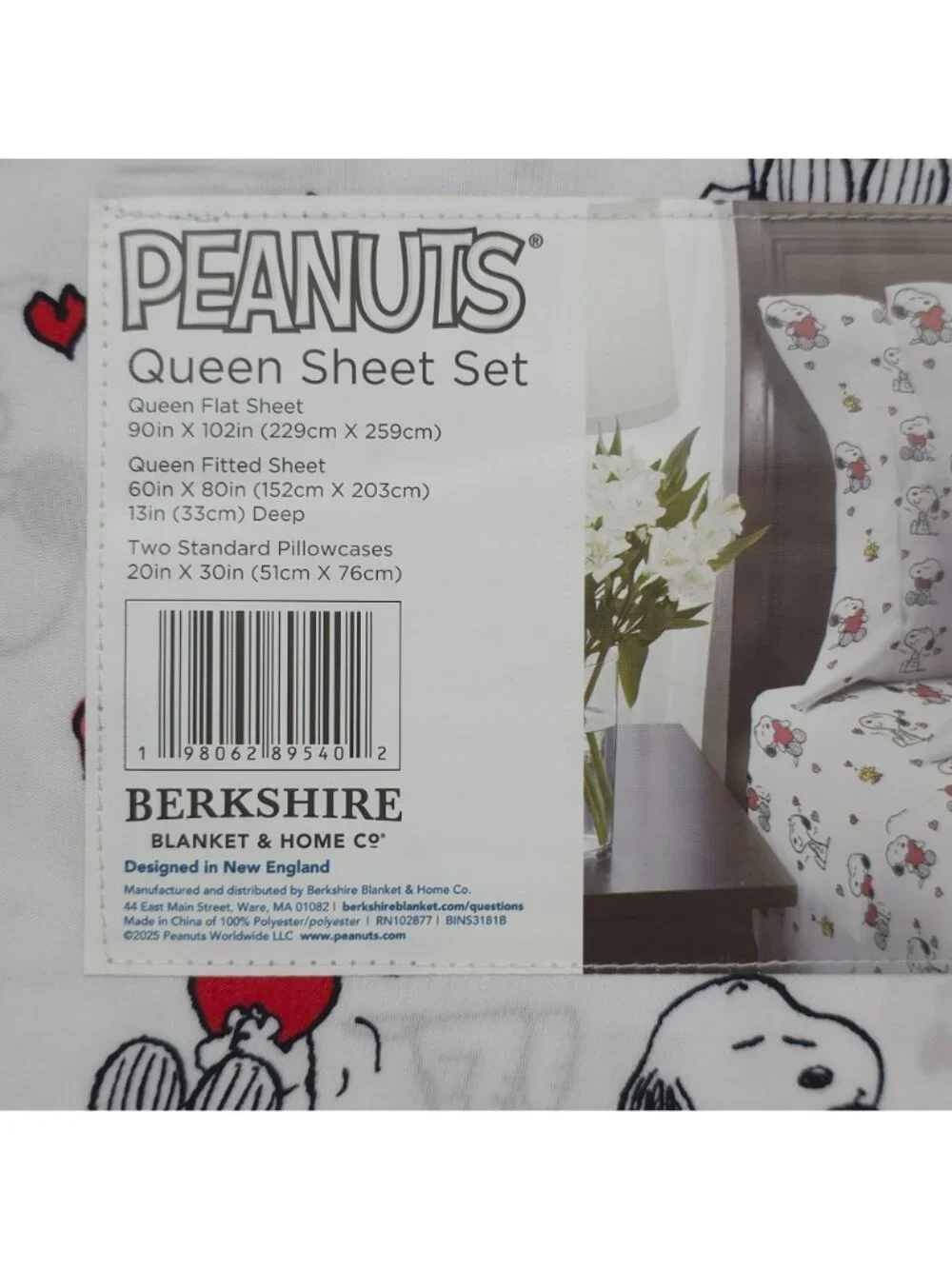 Peanuts Snoopy Hearts Queen Sheet Set Bedding Berkshire Romantic Valentines